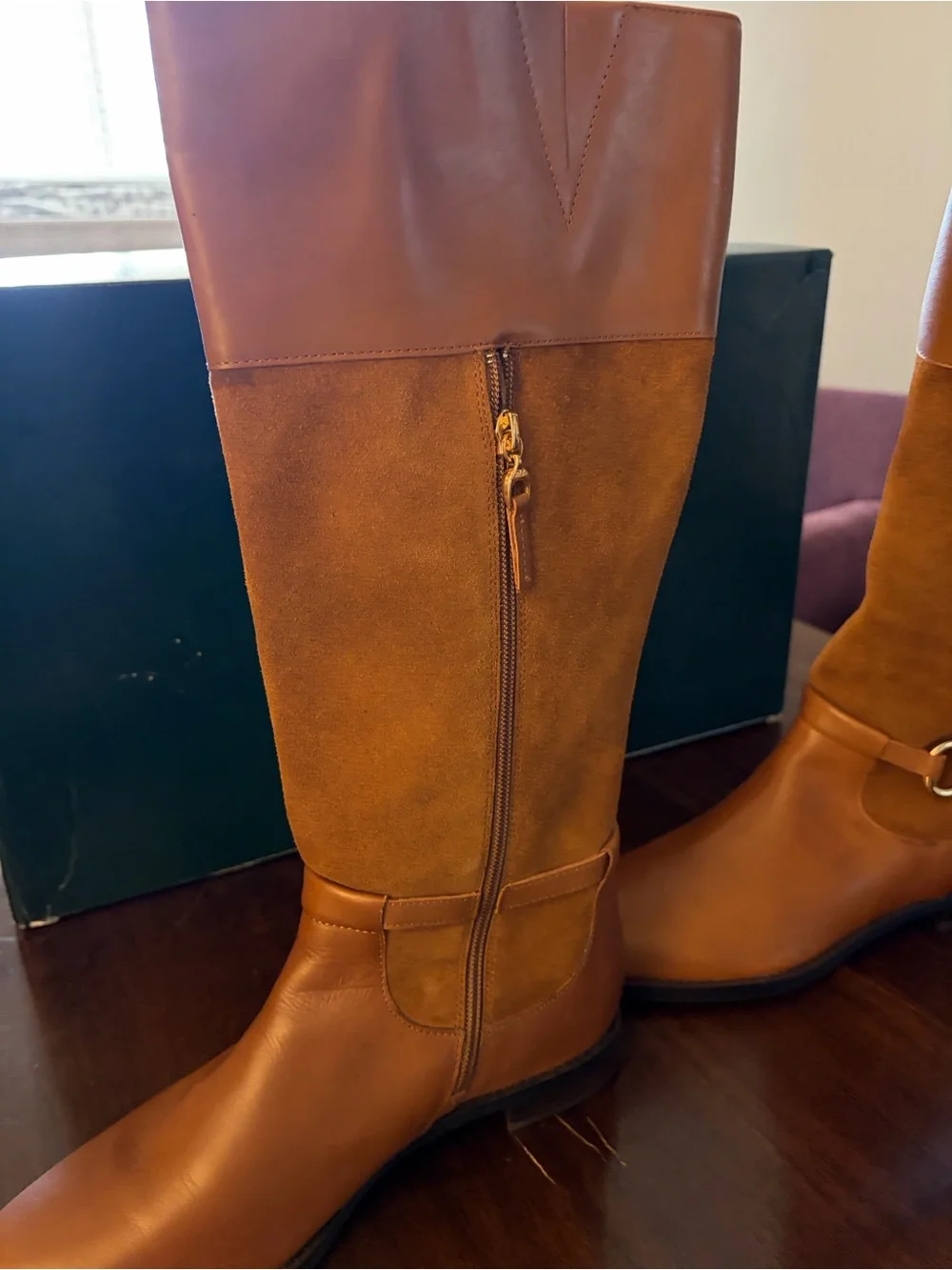 Lauren Ralph Lauren Harlee Tall Riding Boots Tan/Suede Size 8.5